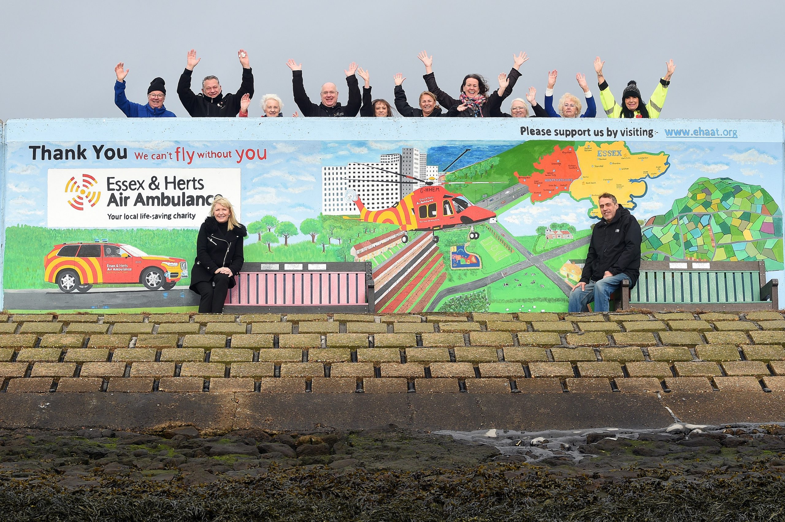 Canvey sea wall mural for Essex & Herts Air Ambulance completed
