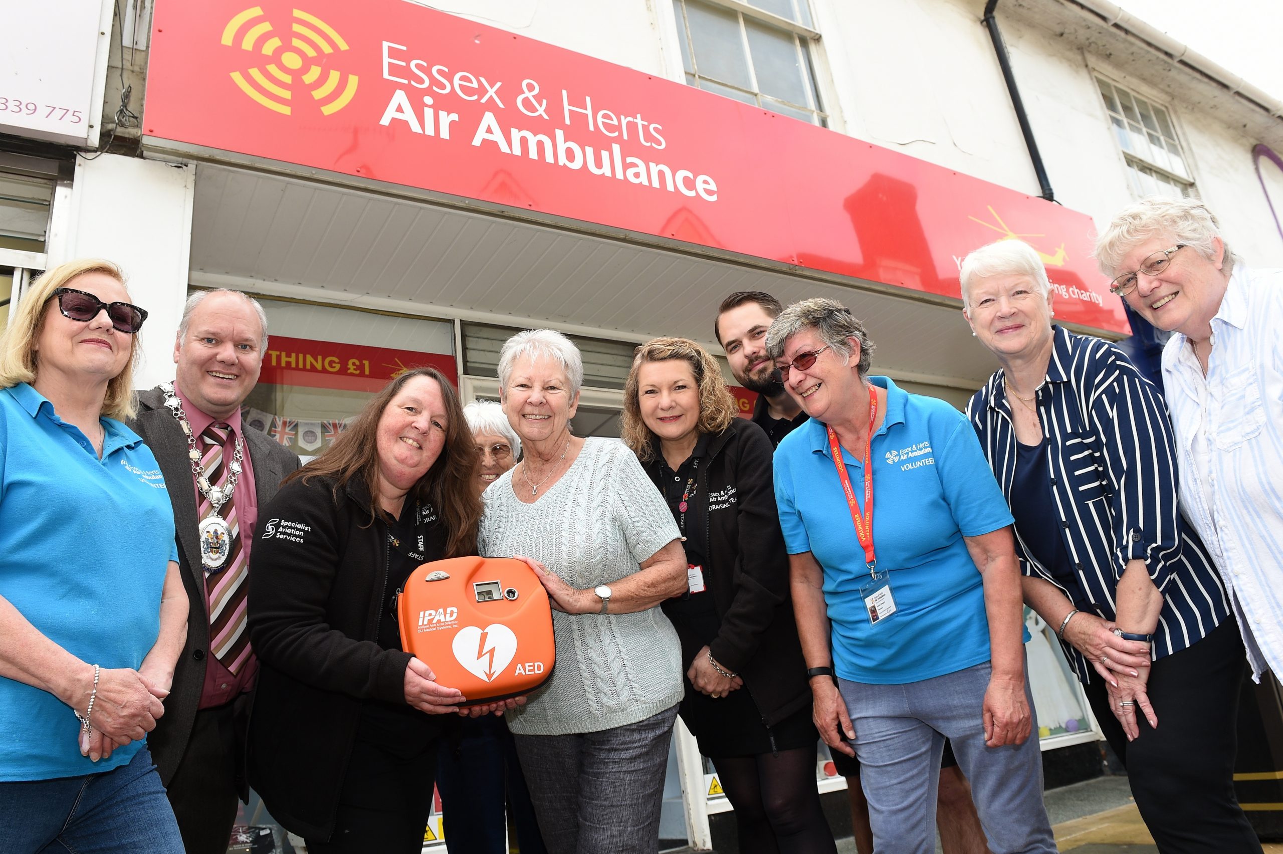 Life-saving defibrillator for Air Ambulance Charity shop in Braintree