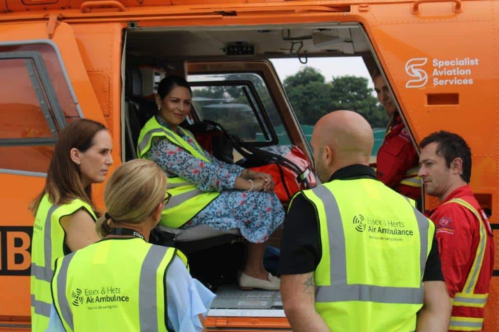 Priti Patel visits Essex & Herts Air Ambulance Airbase