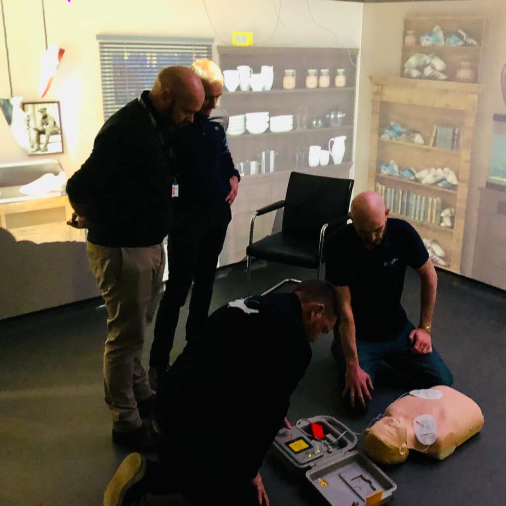 Adam leading CPR demonstration in the simulation suite - RFD