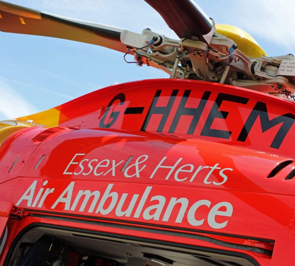 Close-up of Essex & Herts Air Ambulance AW169