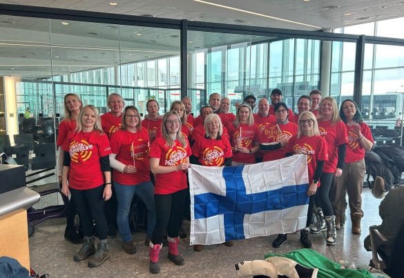 Fundraisers at the airport on the way to Finland for the Arctic Trek