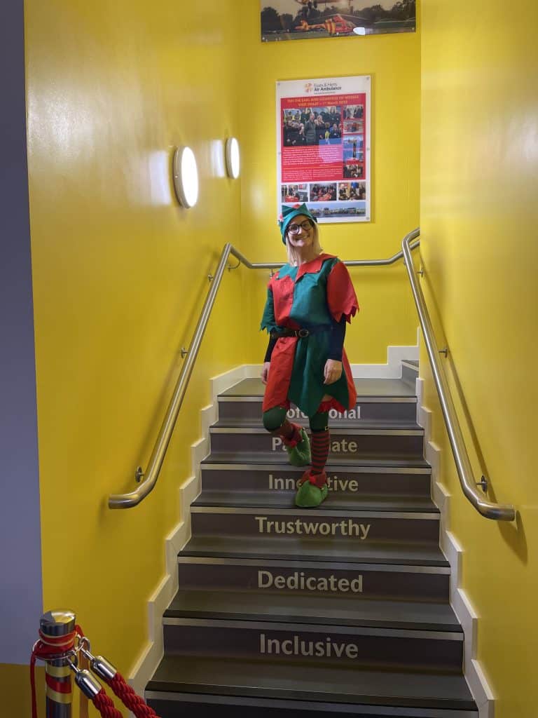 Charlotte dressed up as an elf for Visit Santa at North Weald